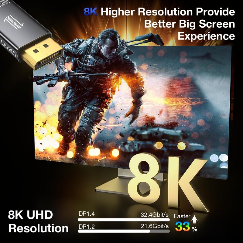 LEIRUI 8K@60Hz USB C to DisplayPort 1.4 Adapter, Bidirectional Type C to Display Port Adapter, Thunderbolt 4 & 5 to DP Converter Compatible with MacBook,iPhone 17 16 15,iPad Pro,Samsung/Lenovo/HP/Dell/ASUS - Image 4